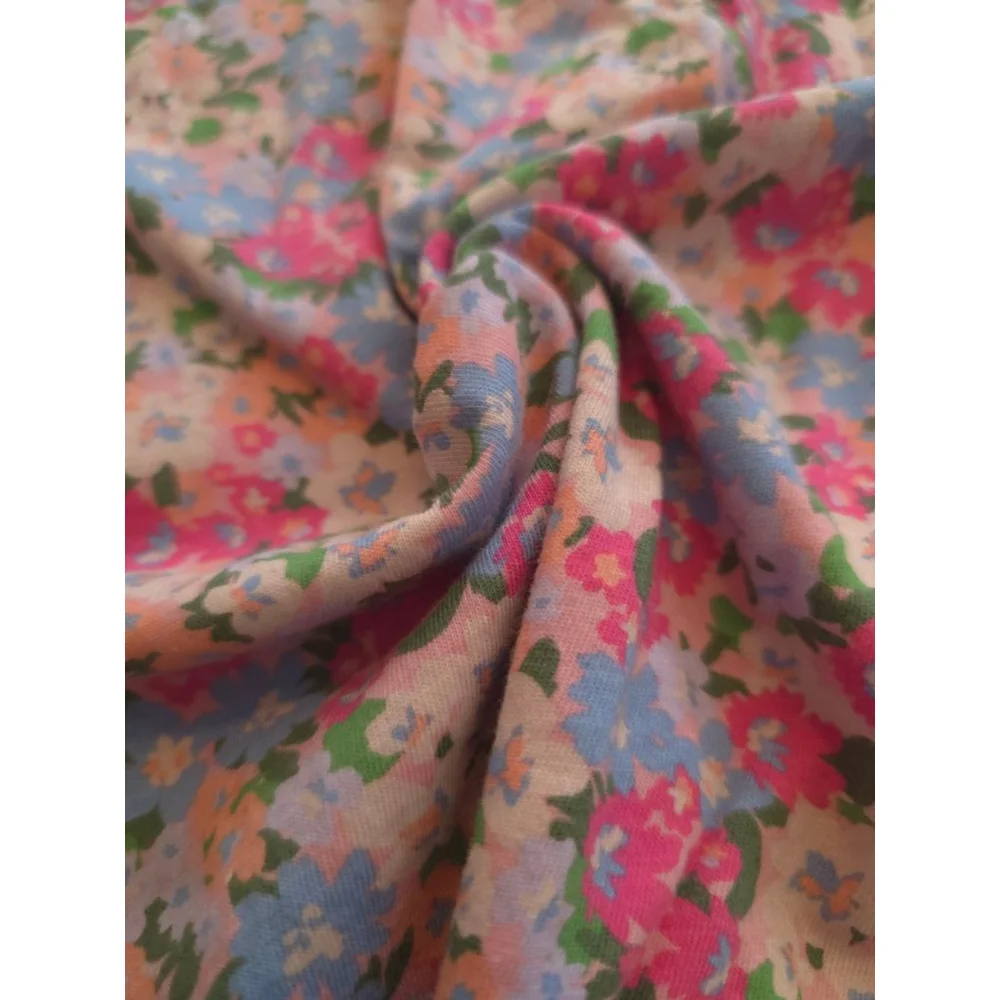 Women's Oversized Floral Print Fairy Cottagecore Short Sleeve Tee S Pink Blue